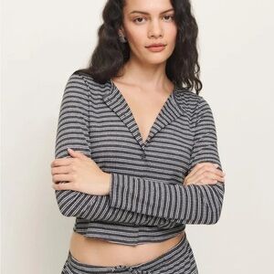 Reformation Ari Pointelle Knit Striped Long Sleeve Cardigan - SIZE MEDIUM